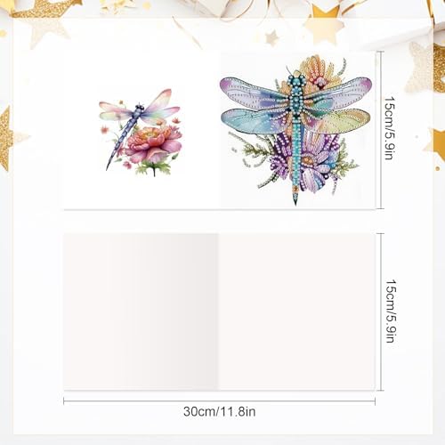 AiYuanzsh 6 Pack Diamond Art Greeting Card Kits with Envelope – Dragonfly Design Floral Crystal Rhinestone Birthday & Holiday Cards, DIY Postcards for Christmas, Thanksgiving, and Gifts - Image 2