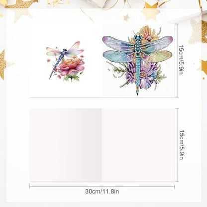 AiYuanzsh 6 Pack Diamond Art Greeting Card Kits with Envelope – Dragonfly Design Floral Crystal Rhinestone Birthday & Holiday Cards, DIY Postcards for Christmas, Thanksgiving, and Gifts - Image 2