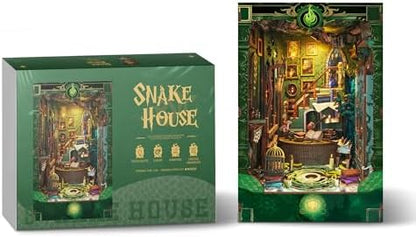 DIY Book Nook Kit 3D Wooden Puzzle DIY Miniature House Kit Magic Dollhouse Tiny House Bookshelf Dollhouse for Adults with LED Light- Snake House (SQ-41) - Image 7