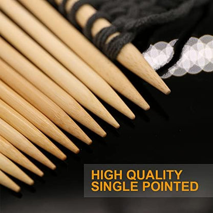 36PCS Bamboo Knitting Needles Set, BetyBedy Single Pointed Knitting Needles, 9 Inches Length Knitting Crochet Supplies for Beginners Handmade (18 Sizes from 2.0mm-10.0mm) - Image 3