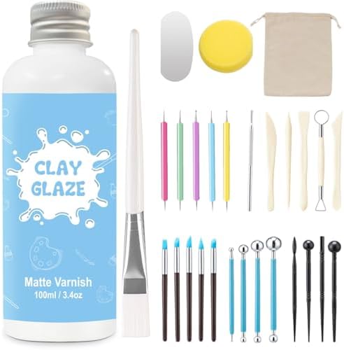 EIGTWEN 100ml Air Dry Clay Glaze and 29pcs Clay Tools Kit, Matte Varnish by EIGTWEN