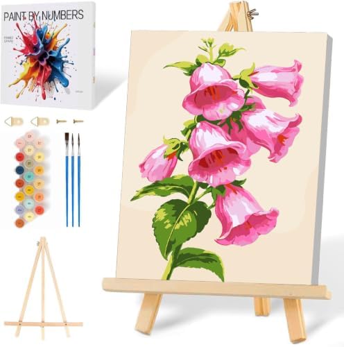 Mowana Pink Lily of the Valley Paint by Numbers Kit for Adults Beginners, Adult Painting Kit by Numbers with Frame and Easle, Stretched Canvas Flower Paint by Number Kit, 8x12inch by Mowana