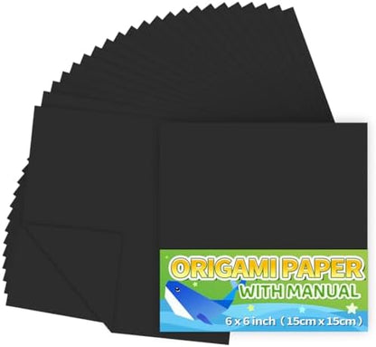 Praisebank Black Origami Paper, 220pcs 6x6 inch, Double Sided Color, Origami Paper Kit for Crafts, Origami Kit. by Praisebank