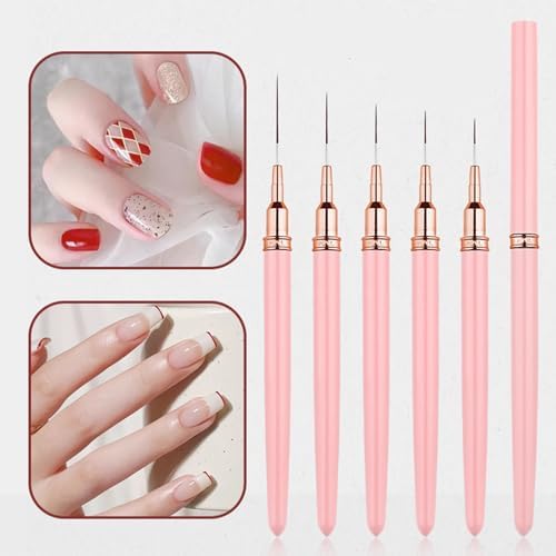 Metallic Nail Art Brushes Superfine Brush 5 Pcs Kit Professional Nail Liner Brush Nail Details Brush Nail Painting and Drawing Liner Brush for Nail Salons - Image 2