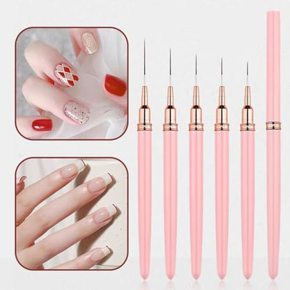 Metallic Nail Art Brushes Superfine Brush 5 Pcs Kit Professional Nail Liner Brush Nail Details Brush Nail Painting and Drawing Liner Brush for Nail Salons - Image 2