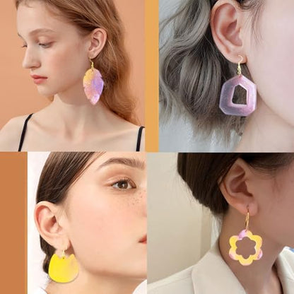 104Pcs Geometric Resin Earring Molds Kit, Flower Shaped Earrings Silicone Mold for Epoxy Resin Dangle Drop Jewelry Molds Making Kit with 100 Earring Hook for Earrings Necklace Pendants (Irregular) - Image 3