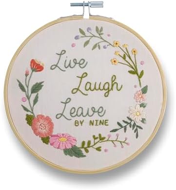 FUNATIC Live Laugh Leave By Nine Funny Embroidery Kit for Adults by FUNATIC