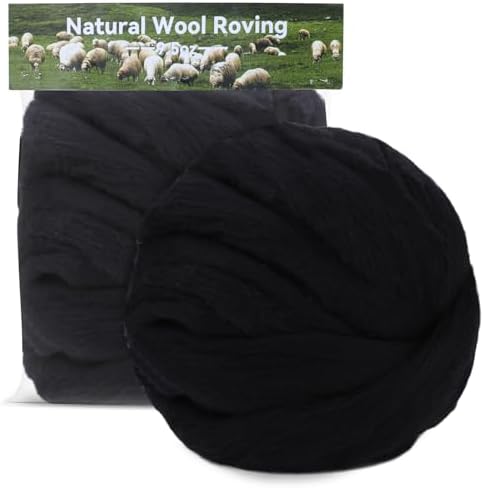 MORFEN 9.5 oz Wool Roving, Needle Felting Wool,Black Fibre Wool Roving Top by MORFEN
