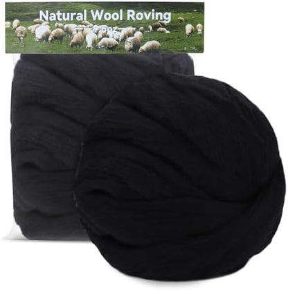 MORFEN 9.5 oz Wool Roving, Needle Felting Wool,Black Fibre Wool Roving Top by MORFEN