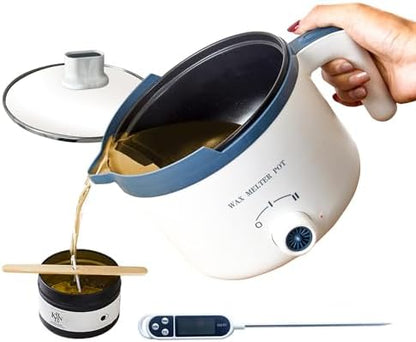 KQU Wax Melting Pot with Thermometer, Electric Wax Melter for Candle Making with Spout 1.5Qt, Small Double Boiler Pot Set for Beginner Adults by KQU