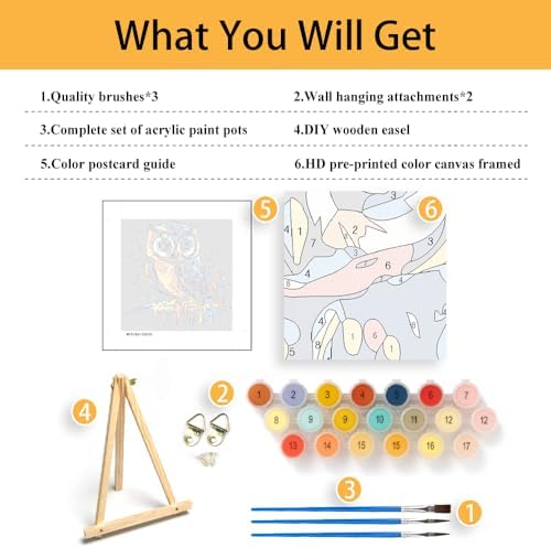 Mowana Framed Paint by Numbers Kit for Adults- 6 Pack Paint by Number for Adults Beginners, Painting Kits on Canvas Colorful Animal Paint by Numbers with Easel for Relaxing & Wall Decor 8x8 inches - Image 2