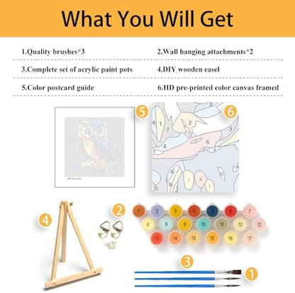 Mowana Framed Paint by Numbers Kit for Adults- 6 Pack Paint by Number for Adults Beginners, Painting Kits on Canvas Colorful Animal Paint by Numbers with Easel for Relaxing & Wall Decor 8x8 inches - Image 2