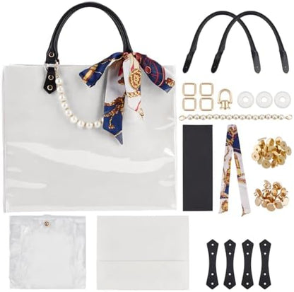 WEBEEDY DIY Tote Bag Making Kit for Adults Beginners DIY Handbag Purse Making Supplies with Handbag Bottom, Handle, Ribbon and More, Handmade Gift for Women Travel Summer Beach Party Birthday,White by WEBEEDY