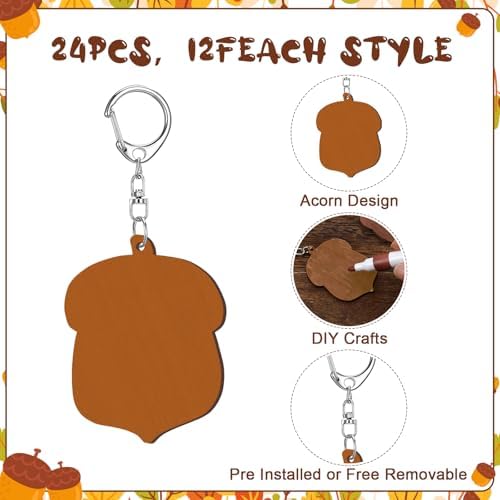 RattanView 24 Pcs Acorn Craft Keychains DIY Keychain, 12 Styles - Image 3