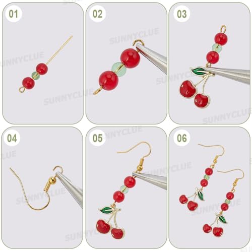 SUNNYCLUE 1 Box DIY 10 Pairs Earring Making Kits Cherry Charms Cute Earrings Sets Cherries Charm Polyester Ribbon Bowknot Acrylic Spacer Beads for Jewelry Making Kits Women Adults Crafts Supplies - Image 6