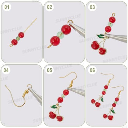 SUNNYCLUE 1 Box DIY 10 Pairs Earring Making Kits Cherry Charms Cute Earrings Sets Cherries Charm Polyester Ribbon Bowknot Acrylic Spacer Beads for Jewelry Making Kits Women Adults Crafts Supplies - Image 6