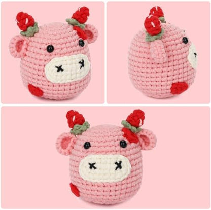 Crochet Kit for Beginners Adults - Cow Starters Crocheting Animal Kits for Teen, DIY Craft Birthday Gift with Crochet Yarns, Hook, Step-by-Step Video, Instruction and Crochet Accessories - Image 2