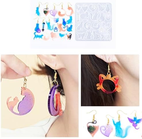 4 Piece Resin Earring Molds ， 60 Unique Shapes UV Cat Resin Molds with Holes Ideal for DIY Silicone Earrings Necklaces Jewelry and Animal Designs Creative Art Gifts - Image 4