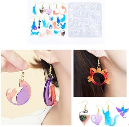 4 Piece Resin Earring Molds ， 60 Unique Shapes UV Cat Resin Molds with Holes Ideal for DIY Silicone Earrings Necklaces Jewelry and Animal Designs Creative Art Gifts - Image 4