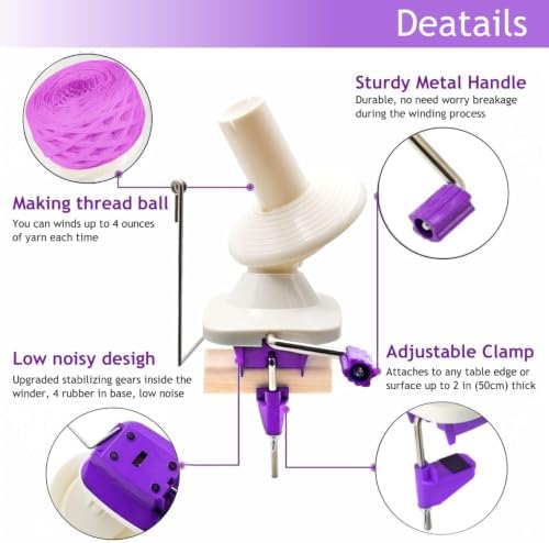 Ayasee Yarn Ball Winder, Yarn Winder Knitting Set Hand Operated Ball Winder with Tabletop Clamp for Yarn Storage (22) (Purple) - Image 2