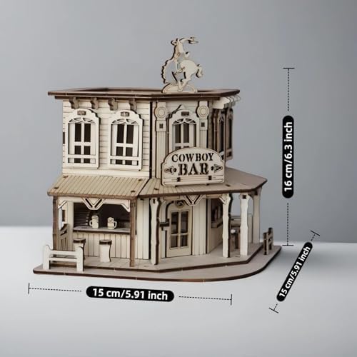 DIY 3D Wooden Puzzles for Adults,3-D Wooden Miniature House Cabin kit, Western Cowboy Bar Saloon Building Set, Architecture Wood Assembly Model Creative Gift for Teens - Image 7