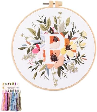 artcici Embroidery Kits Plant Flower Leaf English Letter Patterns for Beginners Adults, Full Range Embroidery Starter Kits Cross Stitch Needlework Supplies (Letter P) by Unknown