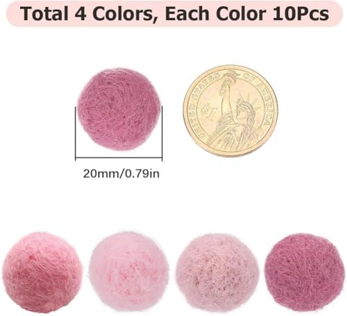 SUNNYCLUE 40Pcs Wool Felt Balls Wool Pom Pom Balls Felted Pompom 20mm Handmade Mini Pink Puff Small Round Shape Pompoms for Crafts DIY Christmas Ornaments Home Party Decoration - Image 2