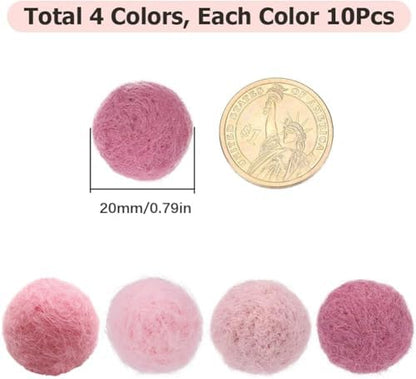SUNNYCLUE 40Pcs Wool Felt Balls Wool Pom Pom Balls Felted Pompom 20mm Handmade Mini Pink Puff Small Round Shape Pompoms for Crafts DIY Christmas Ornaments Home Party Decoration - Image 2