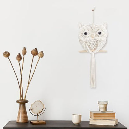 FREEBLOSS Macrame Owl Kit for Beginners Macrame Wall Hanging Kit DIY Macrame Kit with Video Tutorial Macrame Hanging Decor for Adults Gift, Naturally white - Image 4