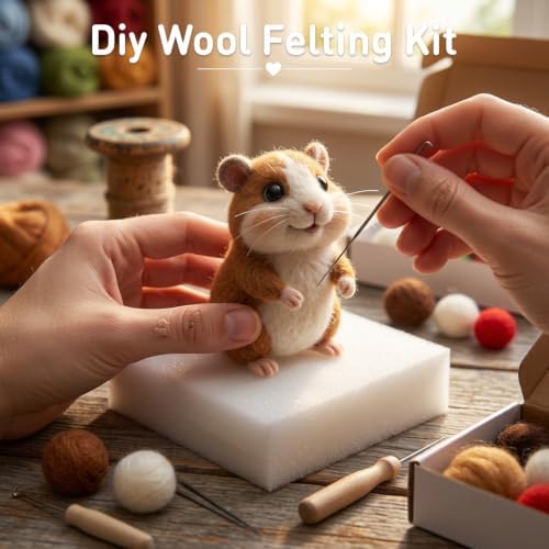 DIY Needle Felting Kit Cute Hamster Guinea Pig – Needle Felting Starter Kit with Fiber Roving, Needles, Felting Pad & Instructions | Felted Small Animal Kit for Beginners Adults | DIY Craft Gift - Image 6