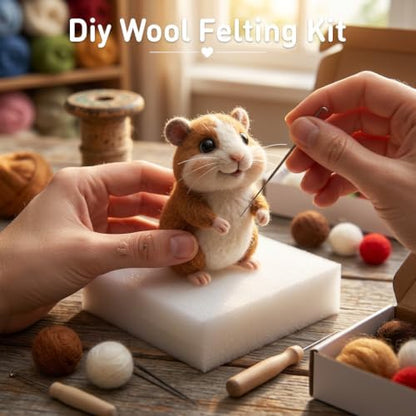 DIY Needle Felting Kit Cute Hamster Guinea Pig – Needle Felting Starter Kit with Fiber Roving, Needles, Felting Pad & Instructions | Felted Small Animal Kit for Beginners Adults | DIY Craft Gift - Image 6