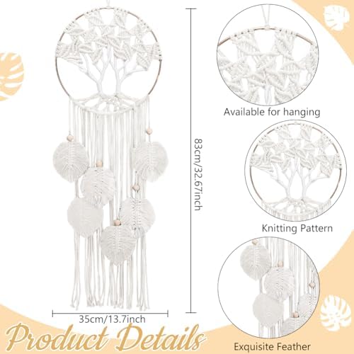 ACRNIGHEET Tree of Life Dream Catcher Macrame Kit for Adults Beginners Macrame Leave Wall Hanging Decor with Video Tutorials Handmade Woven Boho Home Decor for Bedroom Dorm Decoration(Beige Series) - Image 3