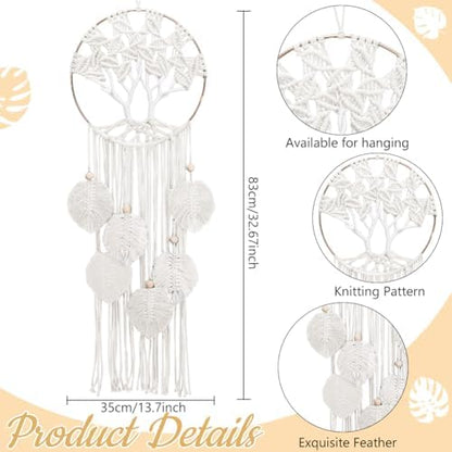 ACRNIGHEET Tree of Life Dream Catcher Macrame Kit for Adults Beginners Macrame Leave Wall Hanging Decor with Video Tutorials Handmade Woven Boho Home Decor for Bedroom Dorm Decoration(Beige Series) - Image 3