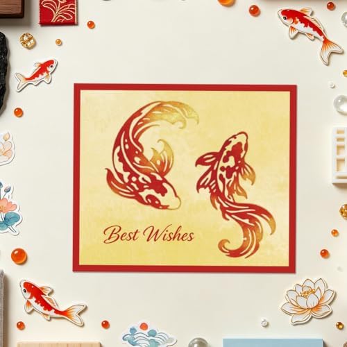 Koi Fishes Cutting Dies Making Die Cut Carbon Steel Die Cuts Stencils Blessing Card Scrapbooking Embossing Template Dies for Birthday Greeting Card Album Photo Decor - Image 3