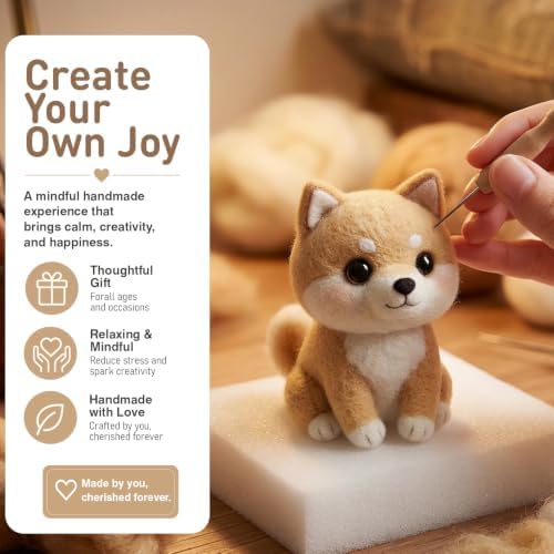 DIY Needle Felting Kit Cute Shiba Inu Akita Dog – Needle Felting Starter Kit with Fiber Roving, Needles, Felting Pad & Instructions | Felted Animal Kit for Beginners Adults | DIY Craft Gift - Image 2