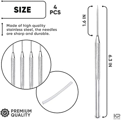 KETAR 4 Pcs Pottery ToolsTips, 6.3 Inch, Stainless Steel, Knurled Grip - Image 2
