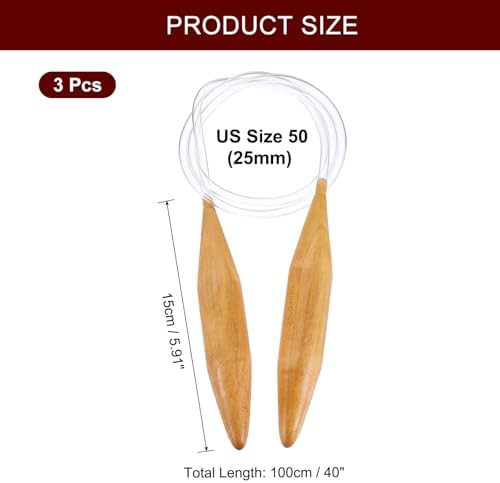 HARFINGTON 3Pcs US Size 50 (25 mm) Circular Knitting Needles, 39 Inch / 100 cm Round Wooden Needle for Handmade Projects DIY Knitting Blankets Socks Hats Sweaters - Image 2