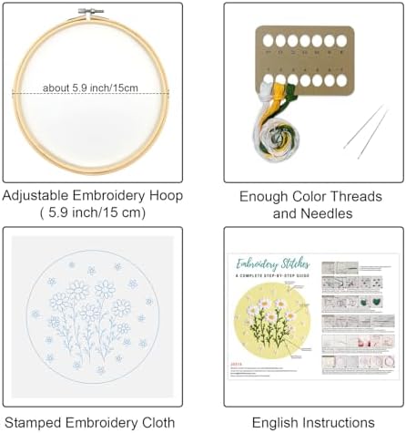 Louise Maelys Daisy Flower Embroidery Kit for Beginners, Floral Pattern - Image 2