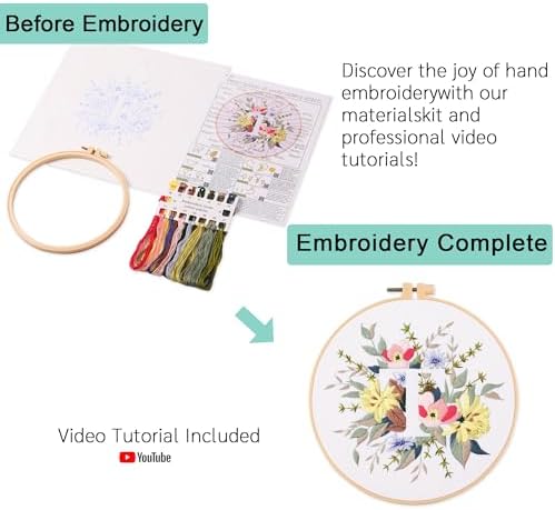 Harimau Letter Pattern T Embroidery Kit for Adult Beginners, Complete Starter Pack with 1 Hoop, Needles, Instruction Guide & Embroidery Stitch Video Tutorials - Image 3