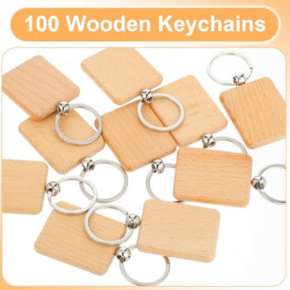 MAQUITA 100 Pcs Wooden Keychain Blanks Wood Key Chains Bulk Laser Engraving Rectangle Keychain Blanks Unfinished Wooden Key Ring Tag for DIY Gift Crafts - Image 4