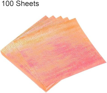 MECCANIXITY 100 Sheet Glitter Origami Paper 4x4 Inch Shiny Sparkly Square Folding Sheet 10x10cm Iridescent Paper for DIY Art, Craft Decor, Orange - Image 3
