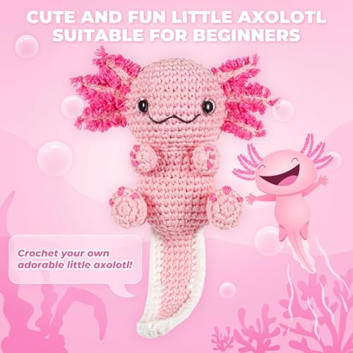 MOREJMTT Crochet Kit for Beginners, Learn to Crochet, Include Easy Knitting Soft Yarn, Step-by-Step Video Tutorial, Hook, Holiday Birthday Gift for Adults (Happy Axolotl) - Image 2