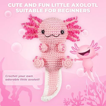 MOREJMTT Crochet Kit for Beginners, Learn to Crochet, Include Easy Knitting Soft Yarn, Step-by-Step Video Tutorial, Hook, Holiday Birthday Gift for Adults (Happy Axolotl) - Image 2