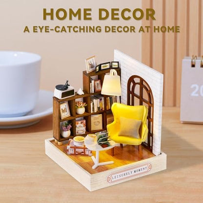 Kisoy Dollhouse Miniature with Furniture Kit, DIY 3D Wooden DIY House Kit with Dust Cover,Handmade Tiny House Toys for Teens Adults Gift(Leisurely Moment) - Image 5