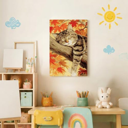 Spandrel Framed Paint by Numbers Cat Kit for Adult, Autumn Adult Paint by Number Kits on Canvas, DIY Acrylic Oil Easy Halloween Painting by Numbers Fall for Home Wall Decor, 8x12in - Image 3