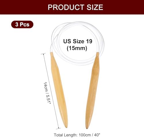 HARFINGTON 3Pcs US Size 19 (15 mm) Circular Knitting Needles, 39 Inch / 100 cm Round Wooden Needle for Handmade Projects DIY Knitting Blankets Socks Hats Sweaters - Image 2