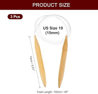 HARFINGTON 3Pcs US Size 19 (15 mm) Circular Knitting Needles, 39 Inch / 100 cm Round Wooden Needle for Handmade Projects DIY Knitting Blankets Socks Hats Sweaters - Image 2