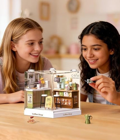 Coffee Shop Miniature House Kit, Plastic DIY Dollhouse with Coffee Machine & Pastry Display, Stackable Transparent Dust Cover, Creative Desktop Decor for Adults Teens | with Coffee Machine & Pastry Display, Stackable Transparent Dust Cover, Creative De... - Image 5