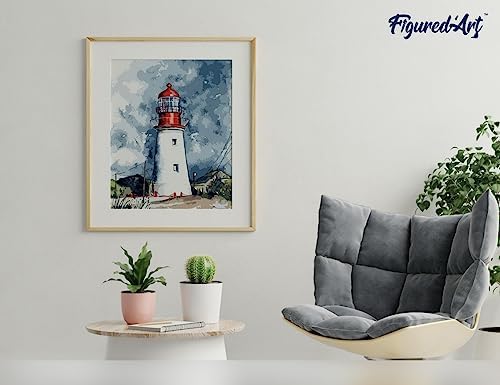 Figured'Art Paint by Numbers Kit for Adults Lighthouse Under a Cloudy Sky 16"x20" - Craft Art Painting Rolled Canvas with DIY Wooden Frame - Image 4