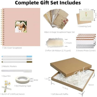 Vienrose Scrapbook Album Gift Set, 10x10 Inch, 80 White Pages, Pink - Image 5
